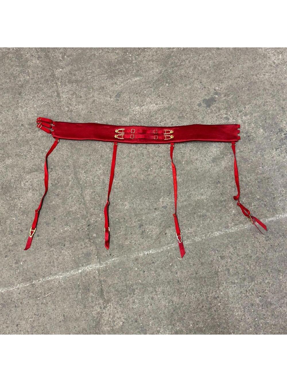 MarieMur Red Satin High-Luxury Garter Belt